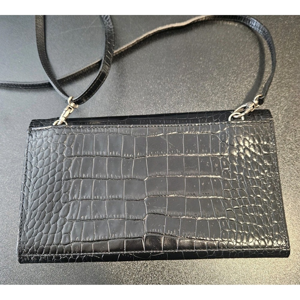 Brighton Croc Embossed Leather Crossbody Travel The World Organizer‎ Black - Picture 7 of 9